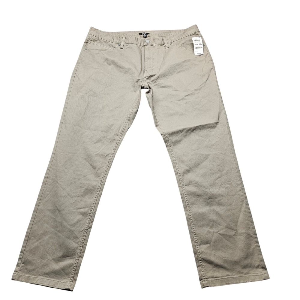 NWT Alfani Mens 5 Pocket Pants Wallstreet Grey Khaki Tan 38W 30L Stretch Cotton